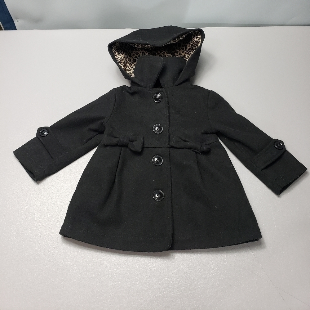 Pink platinum Baby girls size 18M black pea coat with hood